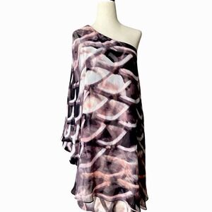 Tracy Reese Silk Mini Dress Womens Medium Multicolor One Shoulder Boho Trapeze